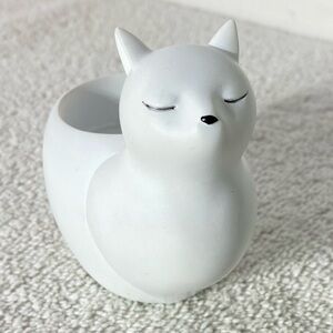 Partylite White Ceramic Cat Fox Candle Holder